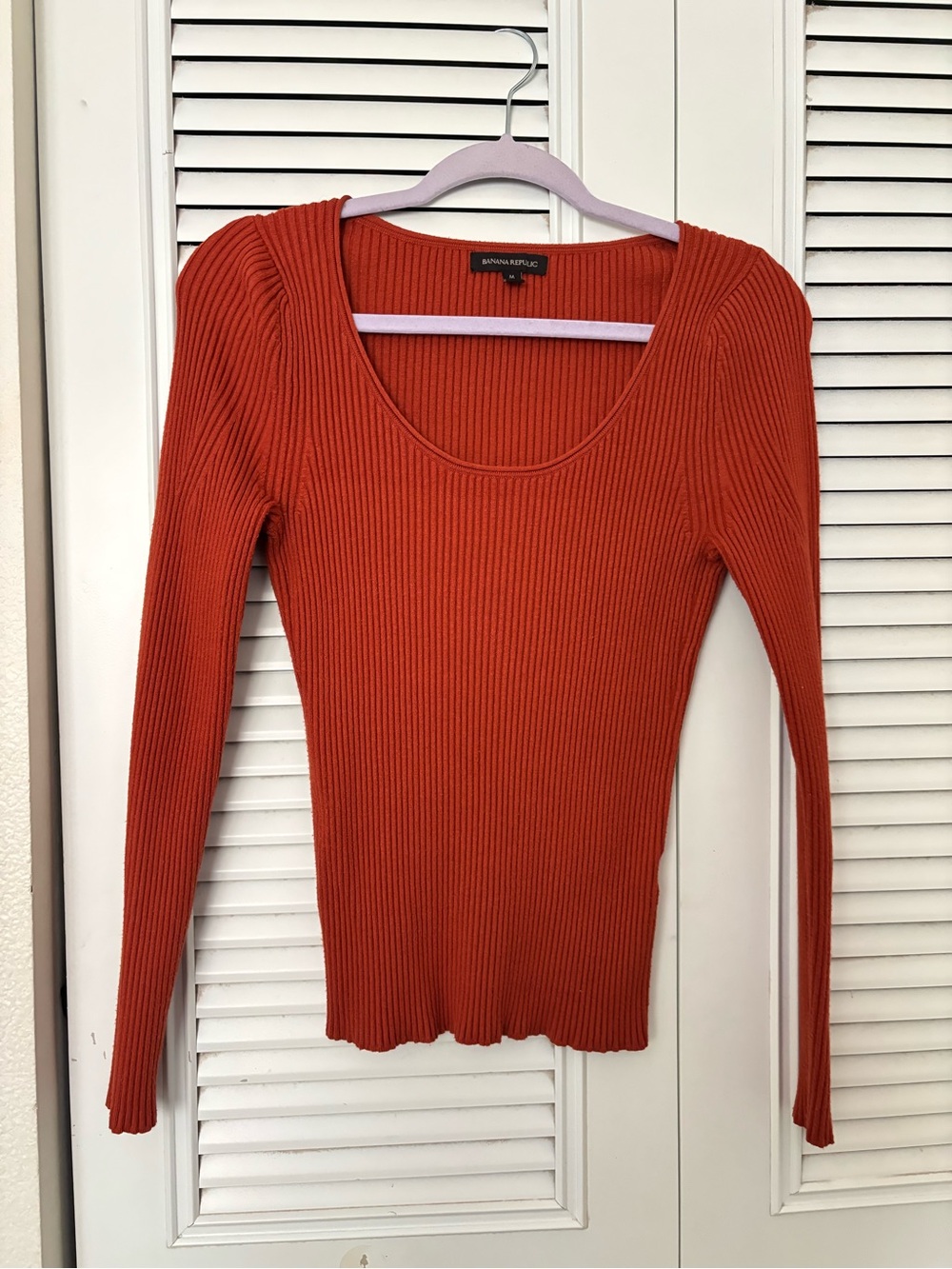 Banana Republic Women's Rust Ribbed Scoop Neck Top Stretchy